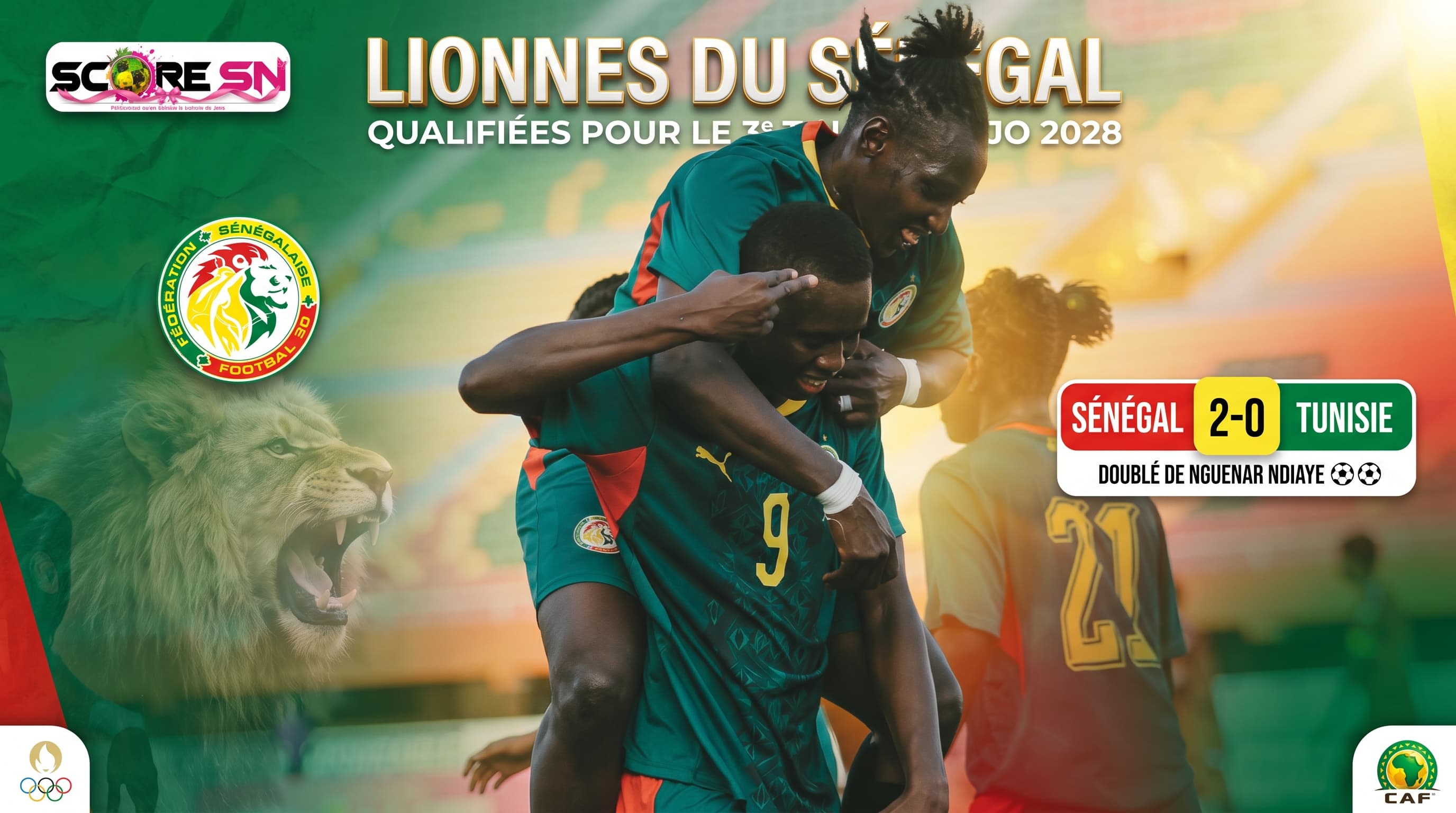 Illustration : Les Lionnes qualifiées pour le 3ᵉ tour des JO grâce à un doublé de Nguenar Ndiaye (2-0)
