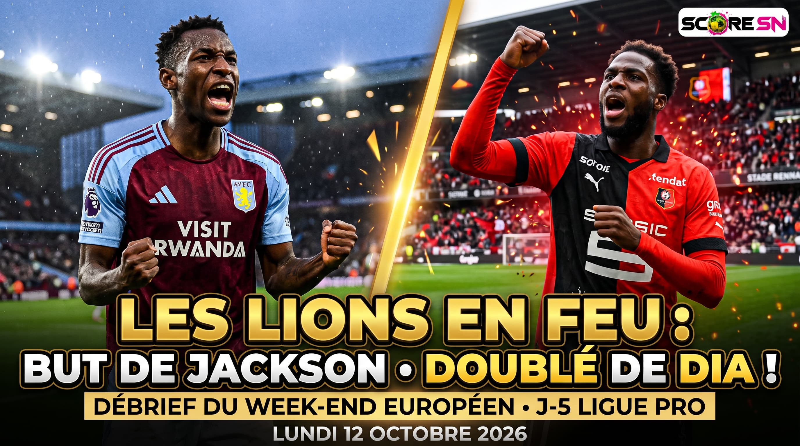 Illustration : Week-end des Lions : Nicolas Jackson encore buteur avec Aston Villa, doublé express pour Boulaye Dia et City souverain à Anfield