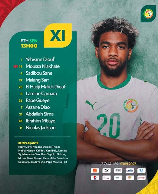 Illustration : Éthiopie vs Sénégal : Le XI officiel des Lions avec Malang Sarr et la pépite Ibrahim Mbaye d’entrée !