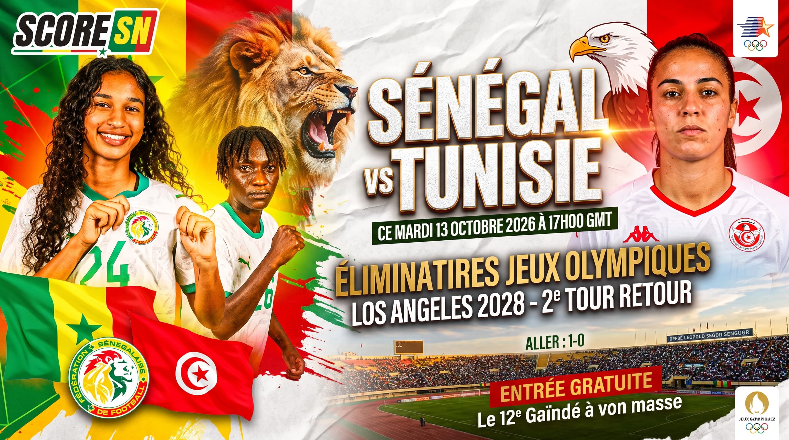 Illustration : Éliminatoires JO 2028 : Les Lionnes à 90 minutes de l'exploit face à la Tunisie au Stade Senghor (17h00 GMT) !