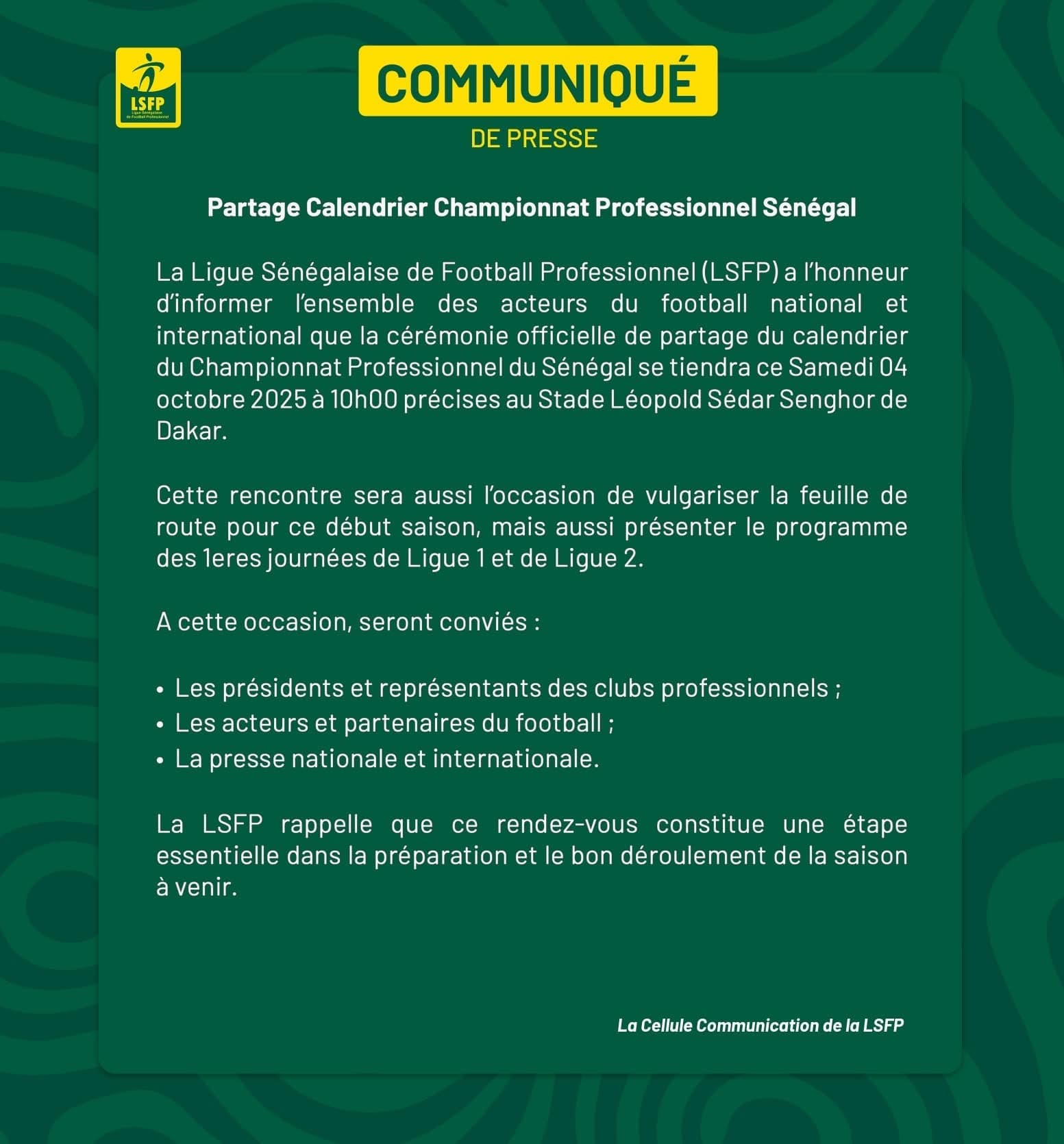 Image pour La #LSFP dévoile le calendrier du Championnat Pro du Sénégal !
