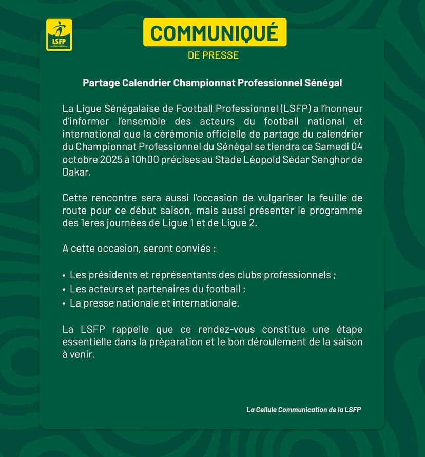 La #LSFP dévoile le calendrier du Championnat Pro du Sénégal !