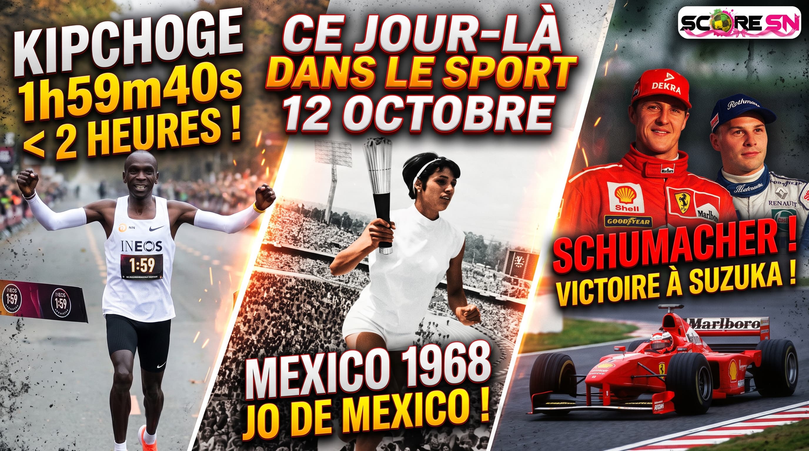 Illustration : Ce Jour-Là dans le Sport : 12 Octobre (Kipchoge brise les 2 heures au marathon et les JO de Mexico 1968)