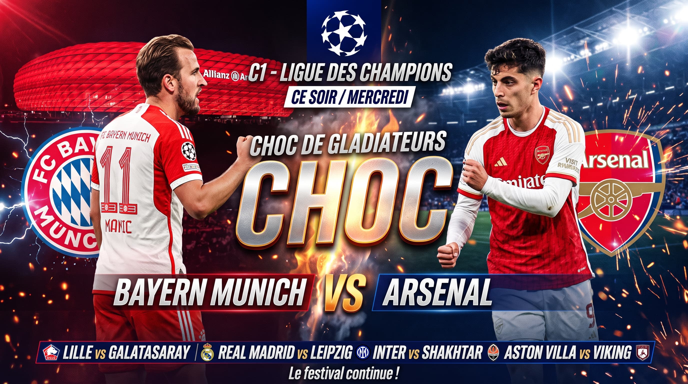 Illustration : C1 , Le festival se poursuit ce mercredi avec un Bayern Munich- Arsenal