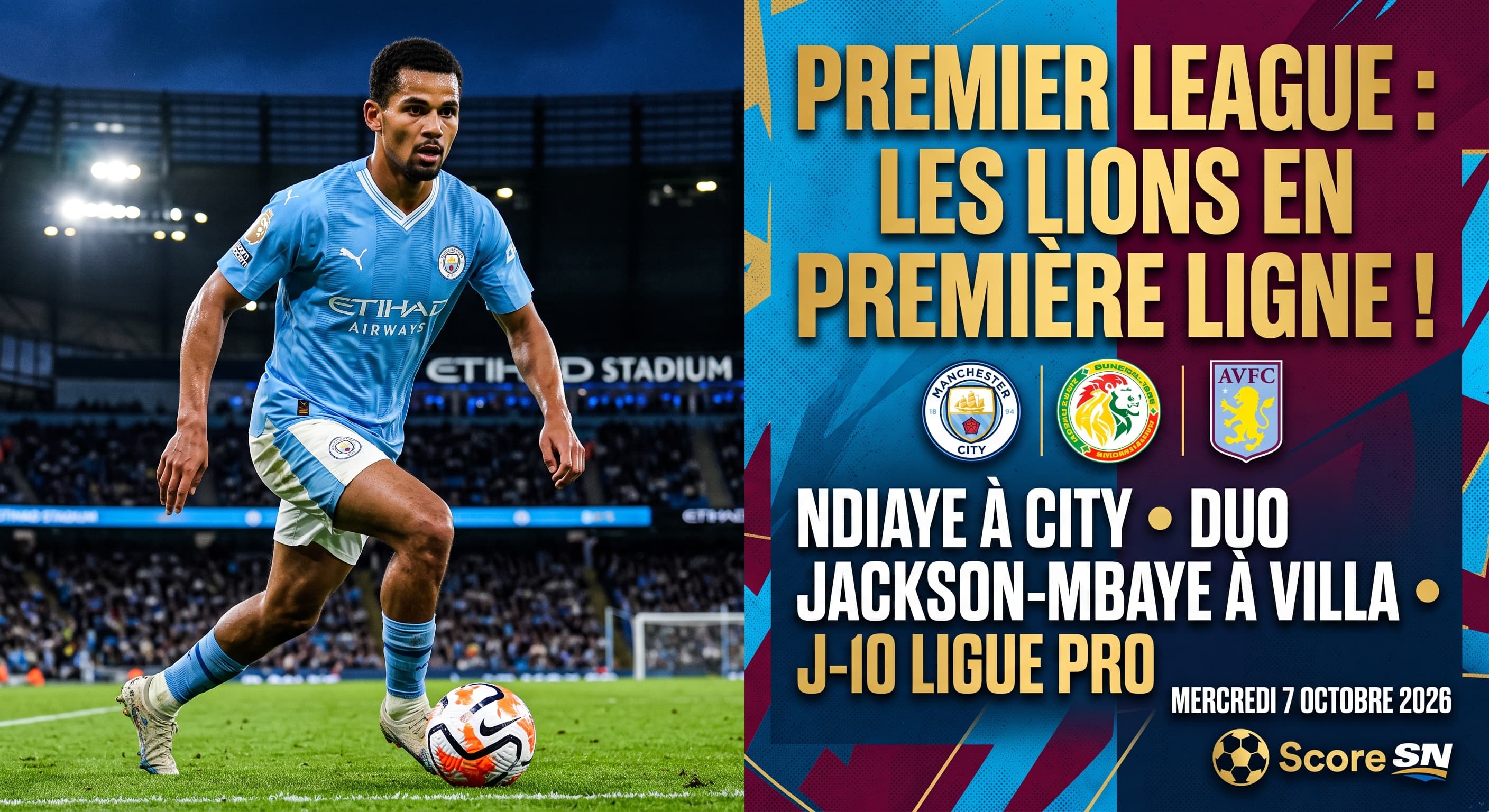 Illustration : Cap sur la Premier League : Ndiaye s'acclimate à Manchester City, les Villans Jackson et Mbaye affûtés, J-10 avant la Ligue Pro